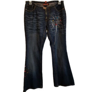 Dollhouse Y2K Embellished Jeans Zebra Print Flare Leg Low Rise 90s Size 10